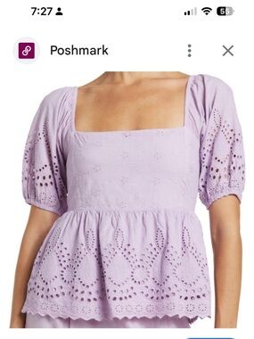 Walter Baker Lavender Eyelet Square-Neck Peplum Top